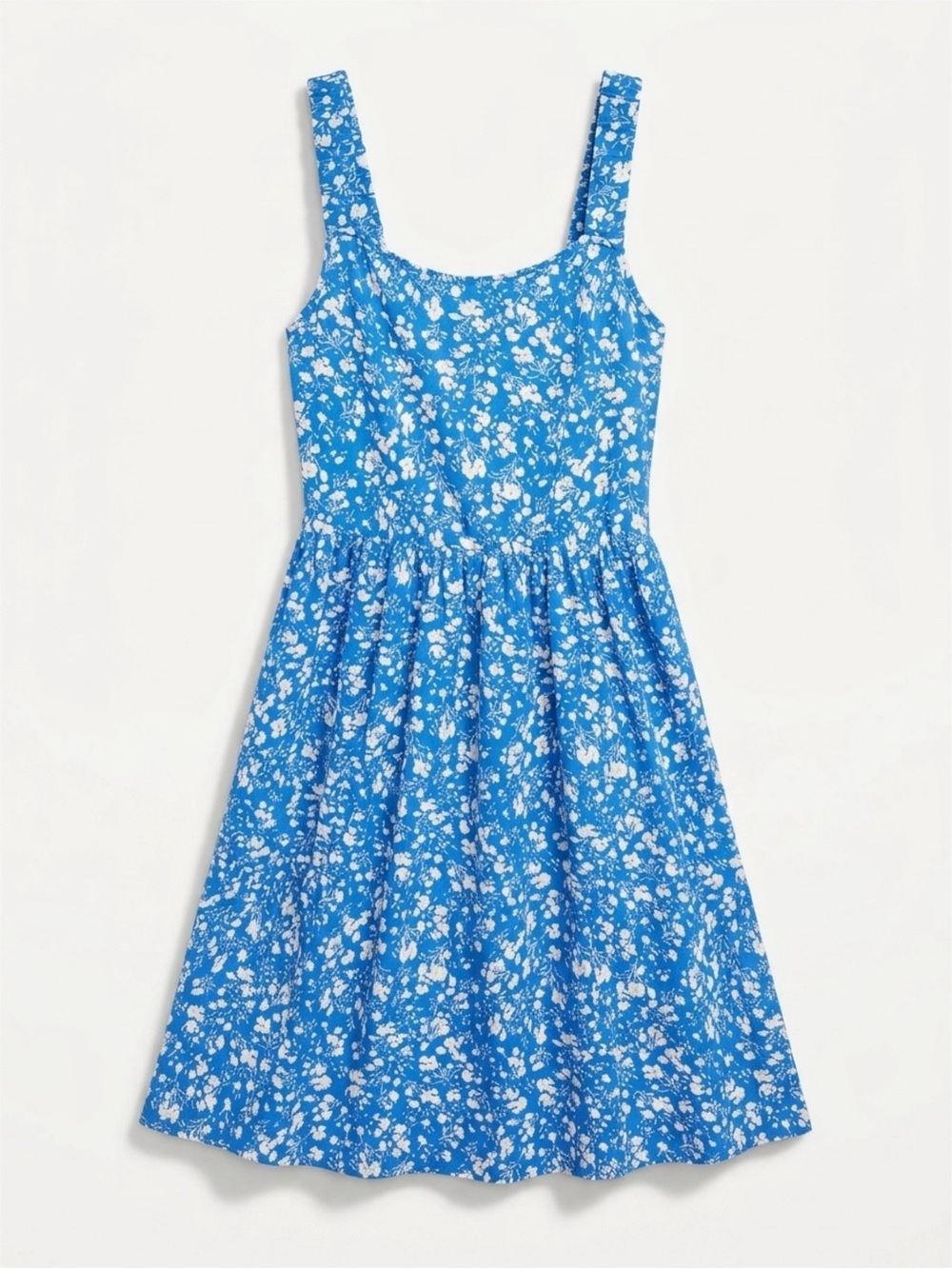 Amazon Blue Floral Sundress Midi with White Print